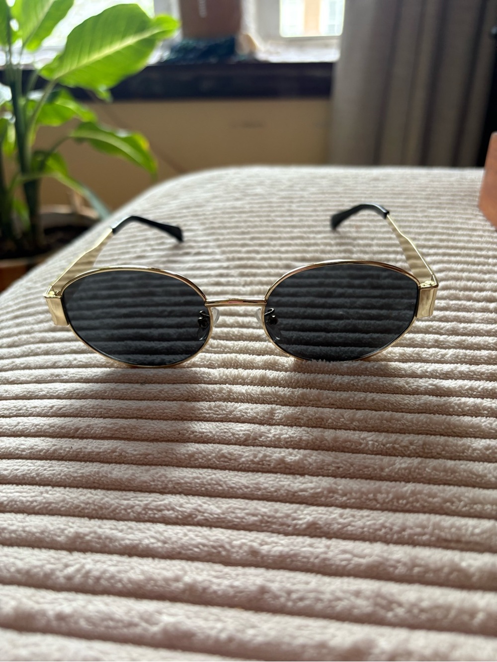 Amazon Gold Frame Black Lens Oval Sunglasses